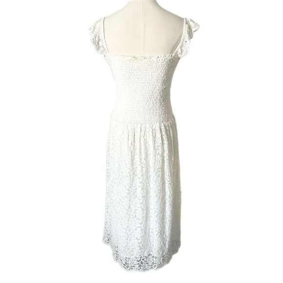 Anthropologie Maeve Anastasi Smocked Mini Dress in White Lace Size Medium - Picture 3 of 5